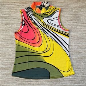 EUC Jamie Sadock Vibrant Abstract Zip Front Golf Polo Citronelle Size Medium